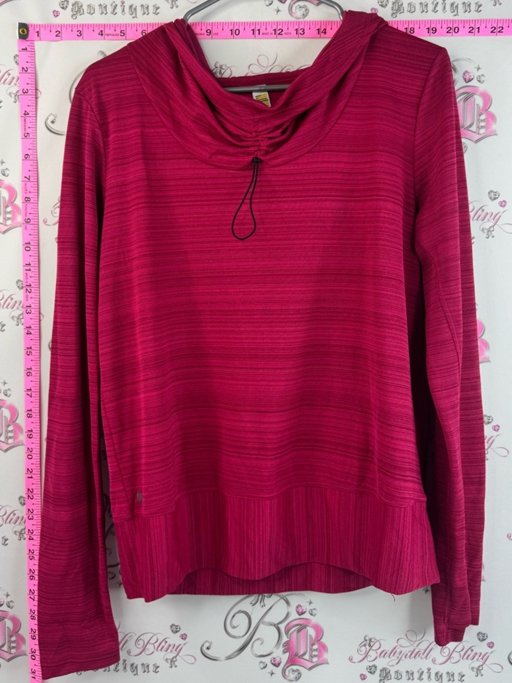 Lole sweater hoodie pull tie stripes red pink Raspberry Striped Hooded Pullover